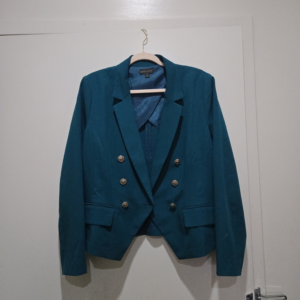 BOLD elements Teal Double-Breasted Blazer with Gold Buttons